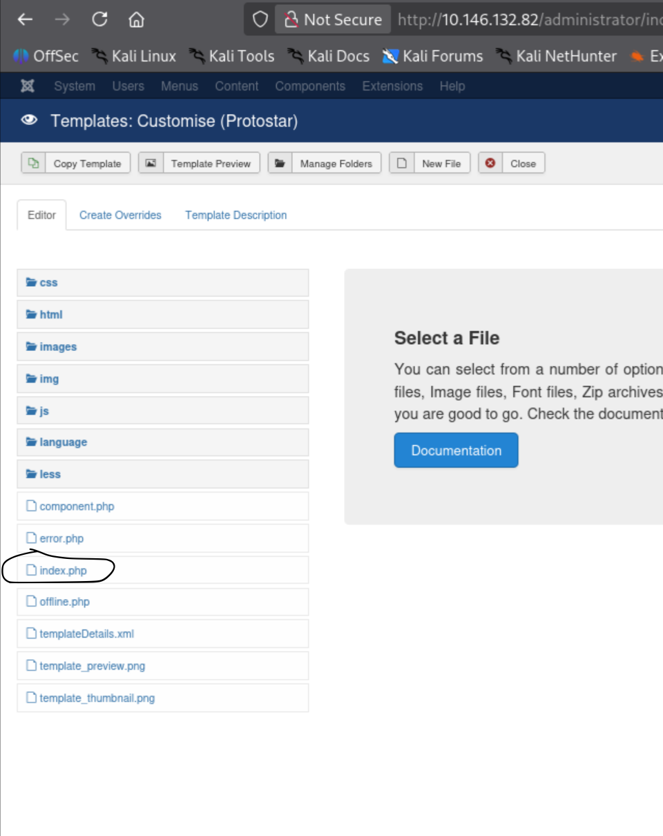 index.php circled in Prostar template file list